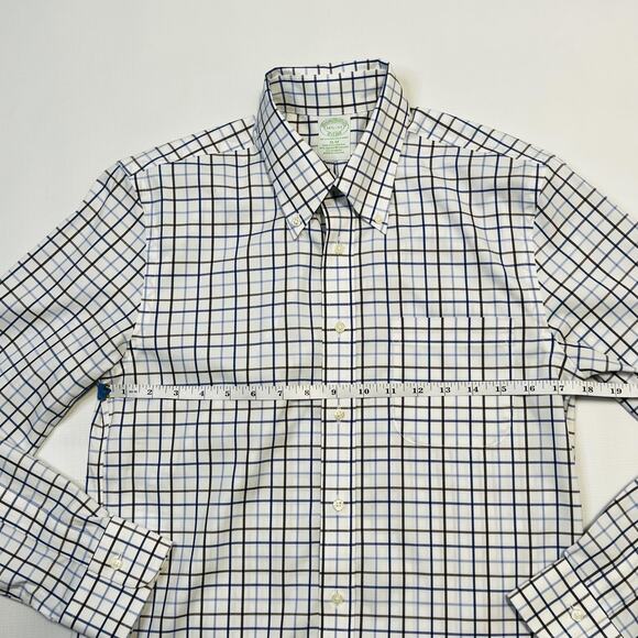 Brooks Brothers Shirt Mens 14.5 Slim Fit Plaid Stretch Non Iron Supima Cotton - Picture 10 of 11